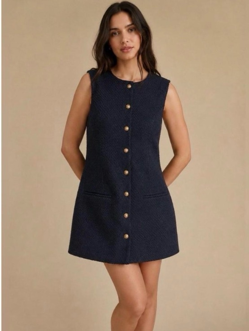 Abercrombie & Fitch tweed mini dress gold-tone buttons textured fabric Career L